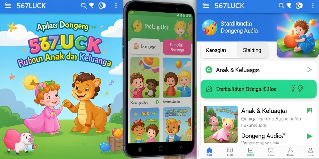 Antarmuka aplikasi 567LUCK yang memudahkan akses dongeng audio.