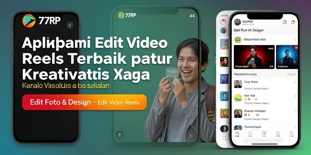 Tampilan antarmuka aplikasi 77RP yang sederhana dan menarik untuk Edit Video Reels.