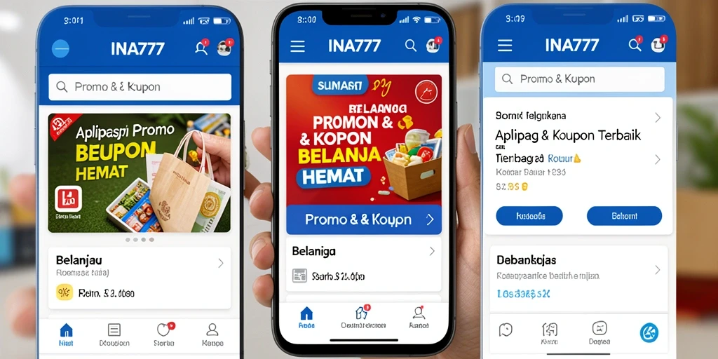 Tampilan antarmuka aplikasi INA777 dengan berbagai kupon menarik.