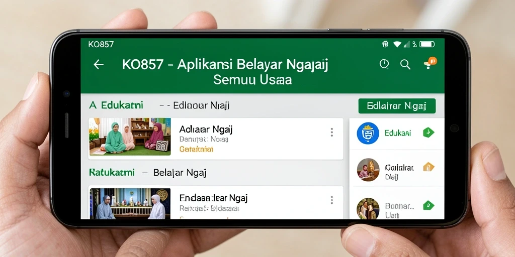 Antarmuka aplikasi KO857 untuk belajar ngaji yang interaktif dan menarik.