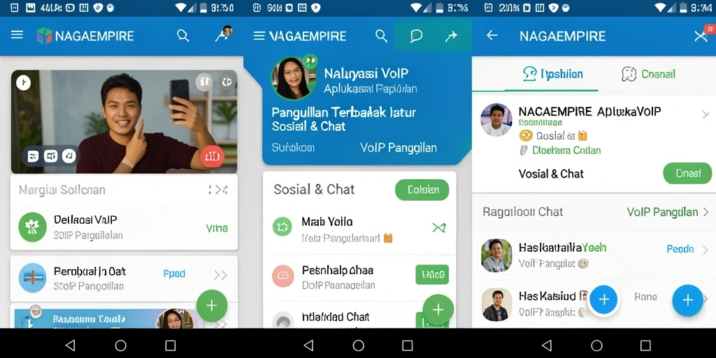 Antarmuka aplikasi NAGAEMPIRE untuk VoIP Panggilan yang jelas dan modern.