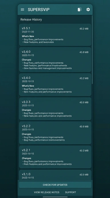 Riwayat Versi Supersvip untuk Pengguna Android